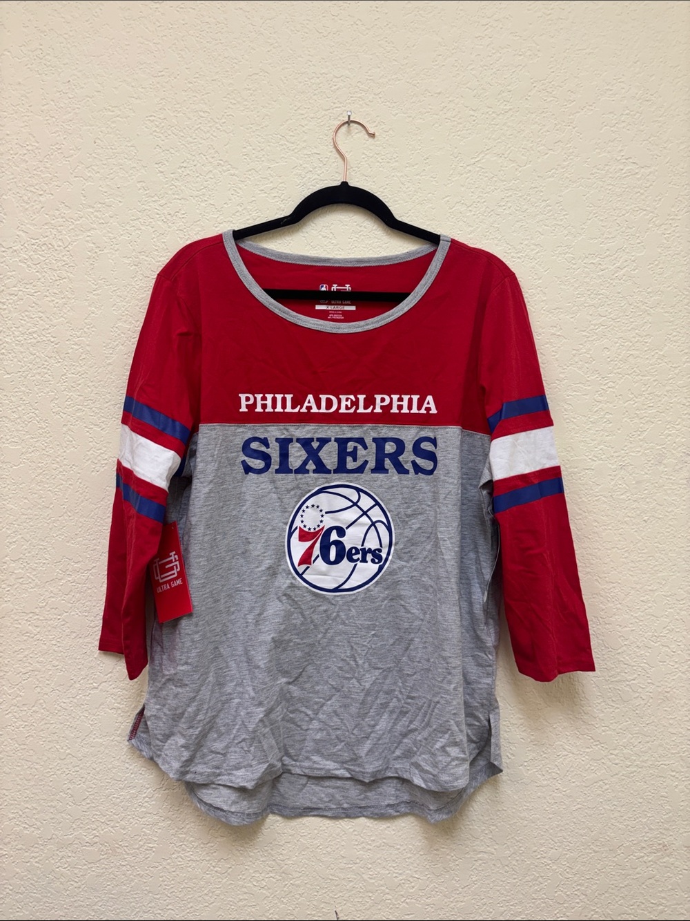 Philadelphia Sixers Women's Red & Gray Long Sleeve Raglan Tee